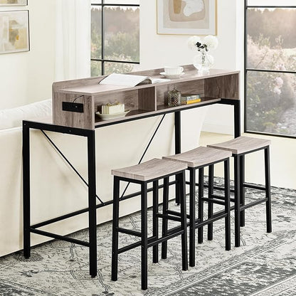59" Bar Height Table and Chairs Set – Farmhouse Style Bar Table with 3 Saddle Stools, Perfect as Kitchen Table, Small Dining Table with Chairs, or Kitchen Island Seating Solution (Grey)
