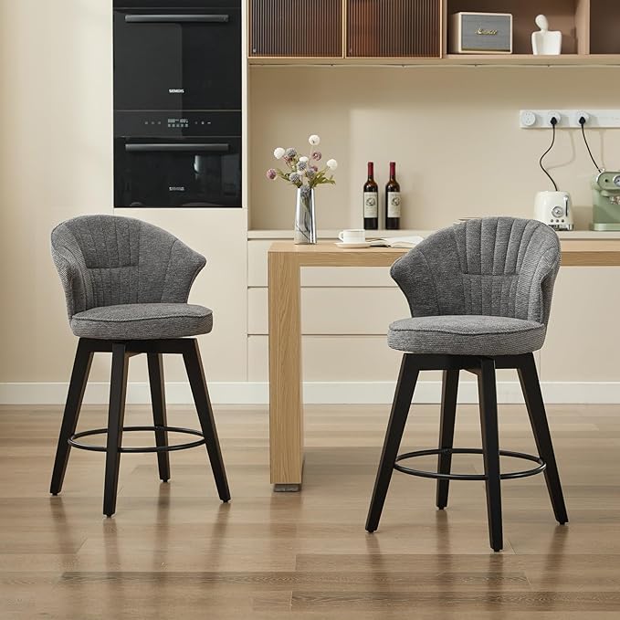 Modern Set of 2 Counter Height Swivel Bar Stools, Chenille Upholstered Chairs with Wide Backrest for Bar, Kitchen Island, Dining Room - Comfortable Seating Experience, Excellent Quality, Stylish Desig