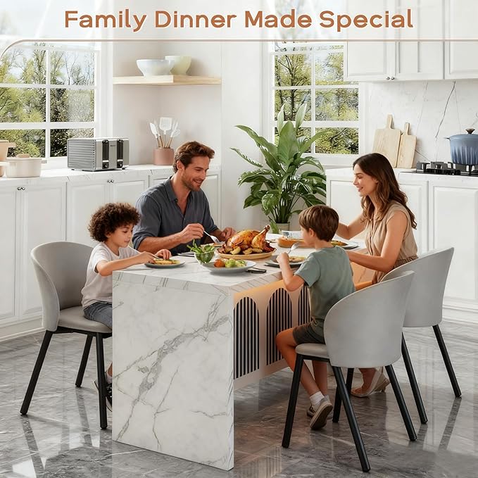 59" Large Imitation Marble Dining Table for 4-6 People - Faux Marble Dining Tablee with Adjustable Lights,Faux Marble Dining Table with Grille Design for Kitchen, Dining Room & Living Room,No Chairs