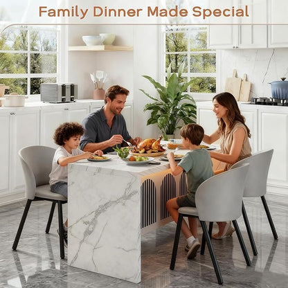 59" Large Imitation Marble Dining Table for 4-6 People - Faux Marble Dining Tablee with Adjustable Lights,Faux Marble Dining Table with Grille Design for Kitchen, Dining Room & Living Room,No Chairs