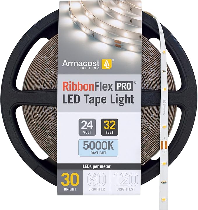 Armacost Lighting RibbonFlex Pro 24V White LED Strip Lights 30 LED/m, 5000K, 32.8 ft 164250