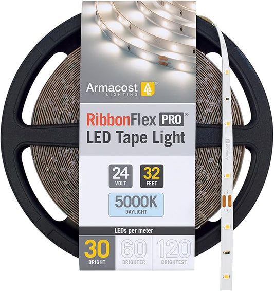 Armacost Lighting RibbonFlex Pro 24V White LED Strip Lights 30 LED/m, 5000K, 32.8 ft 164250