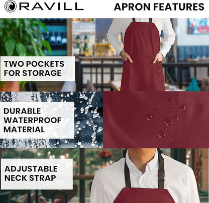 Ravill Waterproof Apron For Men and Women - 2 Pockets - 35" Long Multi Purpose Work Aprons for Dishwashing, Dog Grooming