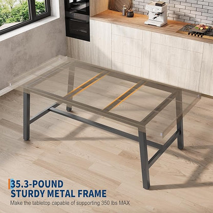 GarveeHome 63 Inch Apartment Kitchen Table for 4-6 People, Industrial Rectangular Table for Dining Room, Heavy Duty Metal Frame, Rustic Grey, Multipurpose Work Table