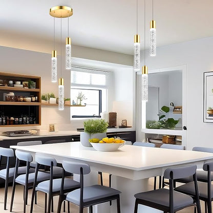 Pendant Lights Kitchen Island, Modern Kitchen Island Lights, Ceiling Lighting Fixtures with Crystal Bubble, Integrated LED Hanging Light Goid 1 Pack(3-Light)