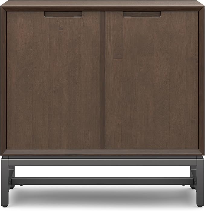 SIMPLIHOME Banting Storage Cabinet - 32 inch Wide Solid Wood Low Cabinet in Walnut Brown, Modern Industrial Sideboard for Living Room, Entryway, or Dining Room with Metal Base and Adjustable Shelves