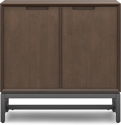 SIMPLIHOME Banting Storage Cabinet - 32 inch Wide Solid Wood Low Cabinet in Walnut Brown, Modern Industrial Sideboard for Living Room, Entryway, or Dining Room with Metal Base and Adjustable Shelves