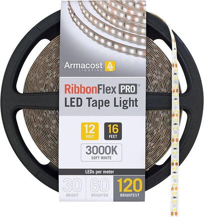 Armacost Lighting RibbonFlex Pro 12V White LED Strip Lights 120 LED/m, 3000K, 16.4 ft 143230