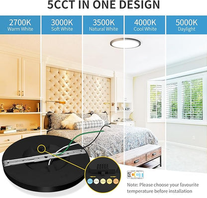 mw LED Flush Mount Ceiling Lights, 9 Inch Round Black Ceiling Light, 20W 120V 5CCT 2700/3000/3500/4000/5000K, Dimmable Slim Flush Mount Light, Close to Ceiling Light Fixtures for Bedroom, Hallway