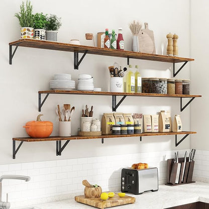 Acovy Deep Floating Shelves for Wall,36Wx8D Wall Mounted Shelves Set of 2,Wall Storage Floating Shelf with Sturdy Metal Brackets for Living Room,Bathroom,Kitchen,Office,Rustic Brown