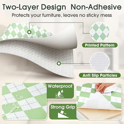 Coavas Shelf and Drawer Liner, Non Slip Extra Grip Non Adhesive Waterproof Thickened Cabinet Mat, Easy Cut for Kitchen Pantry Bathroom Dresser Cupboard (Green Rhombic, 12IN x 10FT)