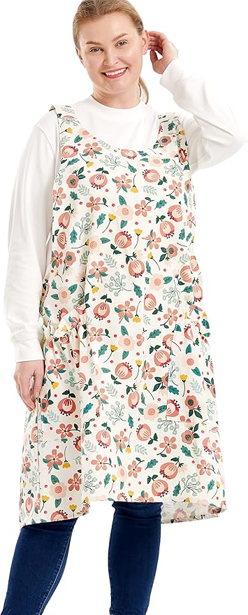 Big Plus Size Aprons for Women with Pockets Cotton Linen Baking Kitchen Cooking
