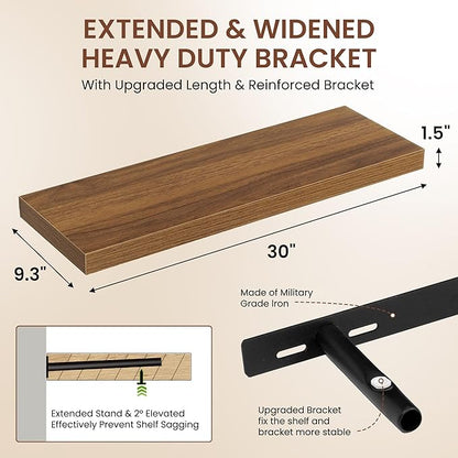 Dreamland 30 Inches Floating Shelves for Wall, 9.3" Deep Long Floating Shelves Set of 2, Large Display & Storage Shelf, Wall Shelf for Bathroom Bedroom Living Room Kitchen Office, Walnut