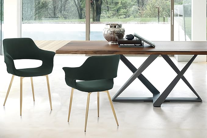 Armen Living Gigi Green Velvet Dining Room Chair with Gold Metal Legs - Set of 2
