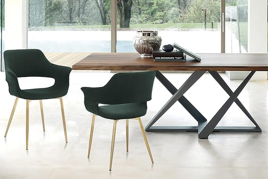Armen Living Gigi Green Velvet Dining Room Chair with Gold Metal Legs - Set of 2