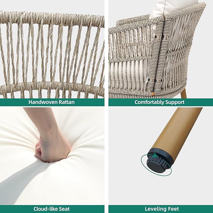 YITAHOME Outdoor Dining Single Sofa Chair, Indoor-Outdoor Wicker Bistro Chairs, PE Rattan Outdoor Armchair Seating for Patio, Backyard, Poolside, Balcony - Beige