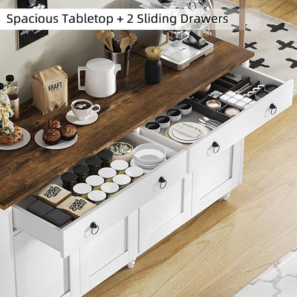 4 EVER WINNER 55" Large Buffet Cabinet with Storage, mid-Century Modern Coffee Bar Cabinet with 2 Drawers, 4 Doors & Adjustable Shelves, White Sideboard for Kitchen, Dining Room