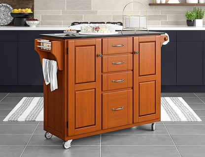 Home Styles Create-a-Cart Cottage Oak Kitchen Cart with Black Granite Top, with Solid Wood Construction, Adjustable Shelves, Towel Bar, Locking Casters, and Spice Rack