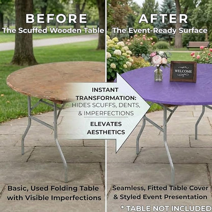 Kwik-Covers 10 Pack of Round Plastic Table Covers - 60" or 72" Round - Indoor or Outdoor Fitted Covers (Tables NOT Included) (Purple, 60" Round)