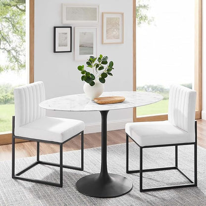 Modway Lippa 48" Oval Artificial Marble Dining Table, Black White