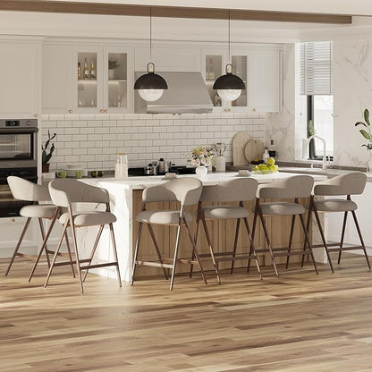 COLAMY Bar Stools Set of 6, Counter Height Bar Stools with Back, Modern Upholstered Island Stools with Metal Legs for Kitchen Island, Counter, Dining Room,Taupe