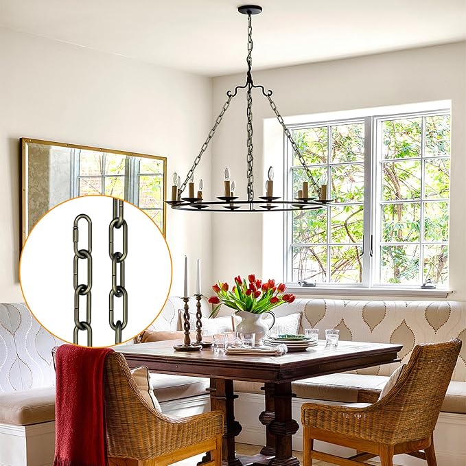 garini 6 Feet Industrial Bronze Light Fixture Chain, Adjustable Metal Pendant Chandelier Chain Extension with Detachable Link, Maximum Load is 66 Pounds, 2 Pack