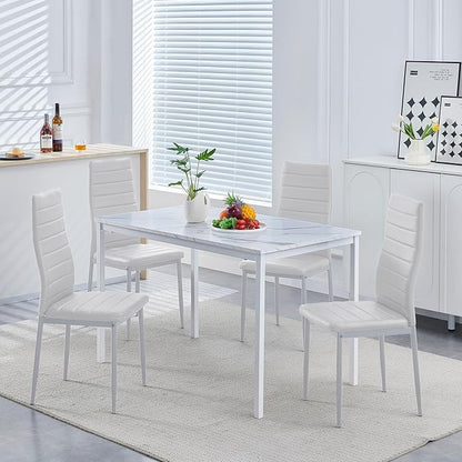47 Inches White Faux Marble Dining Table for 2-4 People, Modern Rectangular Kitchen Table for Dinner Table for Dinner（MDF Top with Metal Legs and Frame