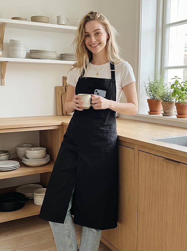 Molaxhome Split Apron with 3 Pockets,Unisex Pottery Apron with Adjustable Strap for Kitchen Ceramics