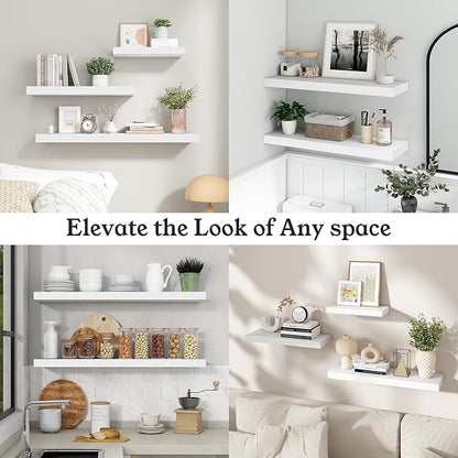 Floating Shelves for Wall, 9.3" Deep Wall Mounted Wood Shelves for Bathroom, Bedroom (White, 48)
