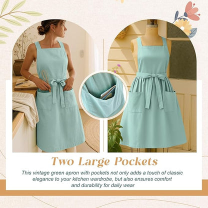 100% Cotton Aprons with Pockets Pinafore Dress for Women Vintage Cute Aprons for Kitchen Baking Gardening Painting