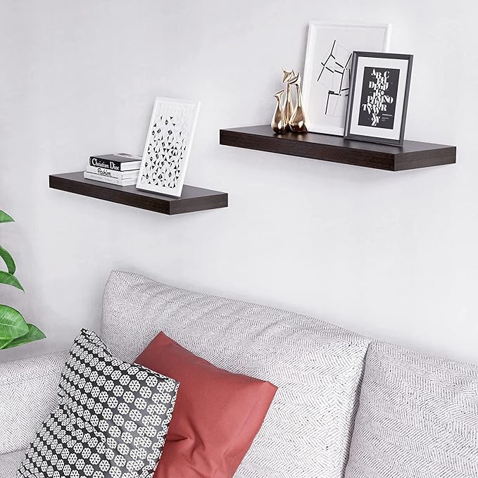 24 Inches Length Floating Shelf,Wall Mounted Shelves Set 24(Lenth) x12(Wide) for Bathroom Kitchen Living,Kitchen,Room Bedroom Storage,Espresso