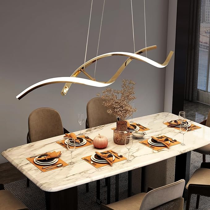 Dimmable Gold Chandelier for Dining Room, Adjustable Height Pendant Light Fixtures Over Table, Modern Kitchen Island Lighting, 35.4in 21W (Gold 35.4“)