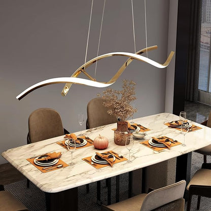 Dimmable Gold Chandelier for Dining Room, Adjustable Height Pendant Light Fixtures Over Table, Modern Kitchen Island Lighting, 35.4in 21W (Gold 35.4“)