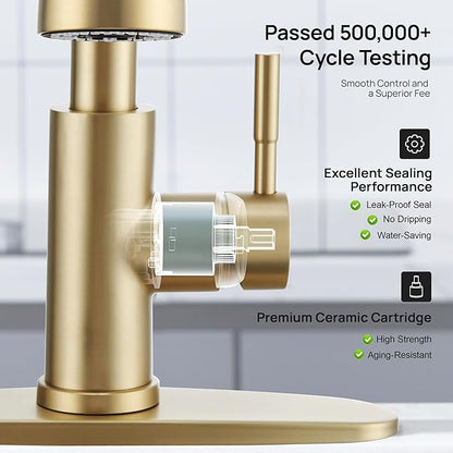GAGALIFE Brushed Gold Kitchen Faucets with Pull Down Sprayer - High Pressure Blade Spray Kitchen Sink Faucet, High Arc Single Handle Stainless Steel Classic Pull Out Spray Kitchen Faucet 1 or 3 Hole