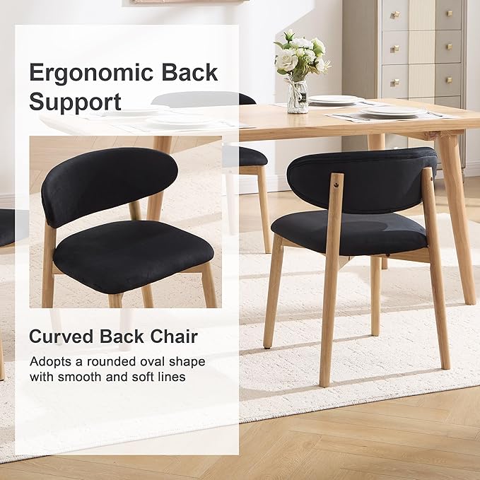 Upholstered Dining Chairs Set of 4, Velvet Fabric Kitchen & Dining Room Chairs with Solid Wood Legs, Modern Armless Side Chairs for Kitchen Island, Living Room, Restaurant (Black, Set of 4)
