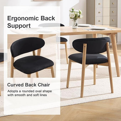 Upholstered Dining Chairs Set of 4, Velvet Fabric Kitchen & Dining Room Chairs with Solid Wood Legs, Modern Armless Side Chairs for Kitchen Island, Living Room, Restaurant (Black, Set of 4)