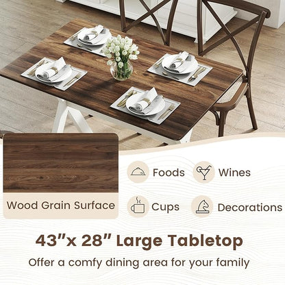 Giantex 43" Dining Table for 4, Rectangular Kitchen Table with Rubber Wood X-Shaped Frame, Space Saving Dinner Table for Living Dining Room, Dinette, Home Office, Restaurant