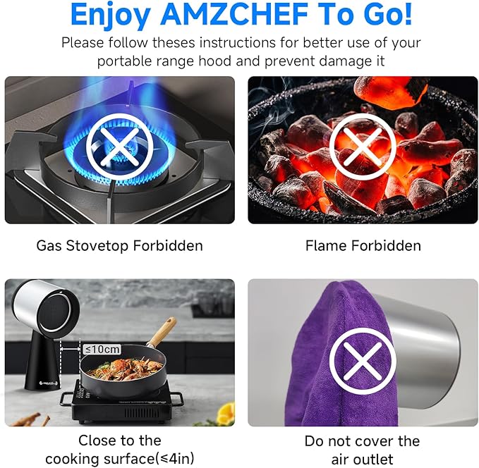 AMZCHEF Portable Range Hood, 3-Speed Desktop Exhaust Fan for Indoor BBQ & Hot Pot, Low-Noise Portable Kitchen Vent Hood with Large Oil Collection Cup & Detachable Aluminum Filter, Black