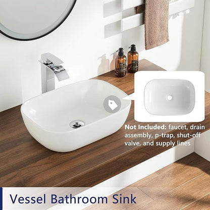 DeerValley DV-1V432 Prism Rectangular Bathroom Vessel Sink White Above Counter Vanity Porcelain Ceramic