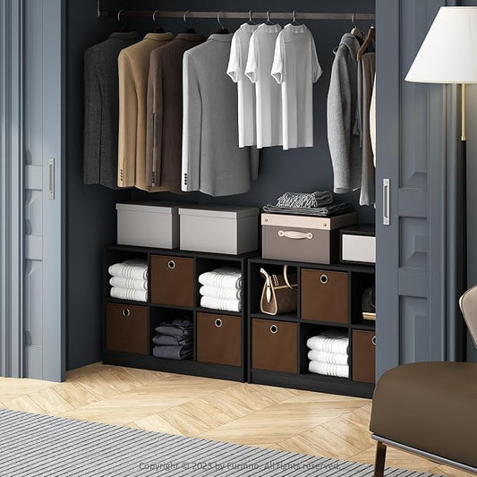 Furinno Cubic Closet Organizers and Storage, 6-Cube Closet Organizer with Bins, Open Shelf Storage, for Wardrobe, Bedroom, Living Room, Espresso
