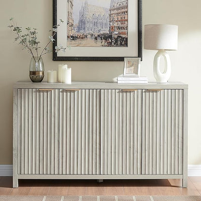 OAKHAM HOME Fluted Sideboard Buffet Cabinet with Storage, 56" Large Buffet Modern Credenza with Adjustable Shelves, Farmhouse Media Console Storage Cabinets for Living Room Entryway, Gray