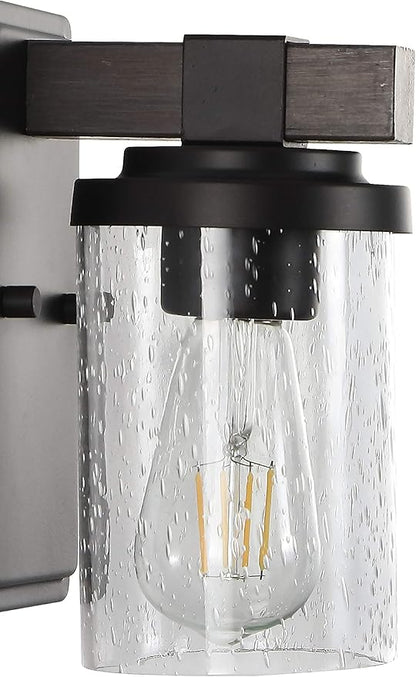 JONATHAN Y 4.5" Oil Rubbed Bronze LED Vanity Light, Rustic Farmhouse Sconce, Clear Seeded Glass Shade, Industrial Wall Lamp for Bathroom Mirror, Kitchen Sink, LED Bulb JYL7507A