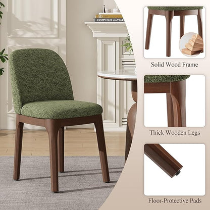 MALOL Wooden Dining Chairs Set of 2, Upholstered Kitchen & Dining Room Chairs with Thickened Wooden Legs, Farmhouse Side Chairs, Green