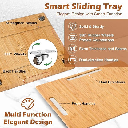 oy&Grace Appliance Slider for Kitchen Appliances 360° Rolling Sliding Tray for Coffee Maker Countertop, Bamboo Coffee Pot Slider Rolling Tray with Universal Rollers (Natural, Large 16"x13")