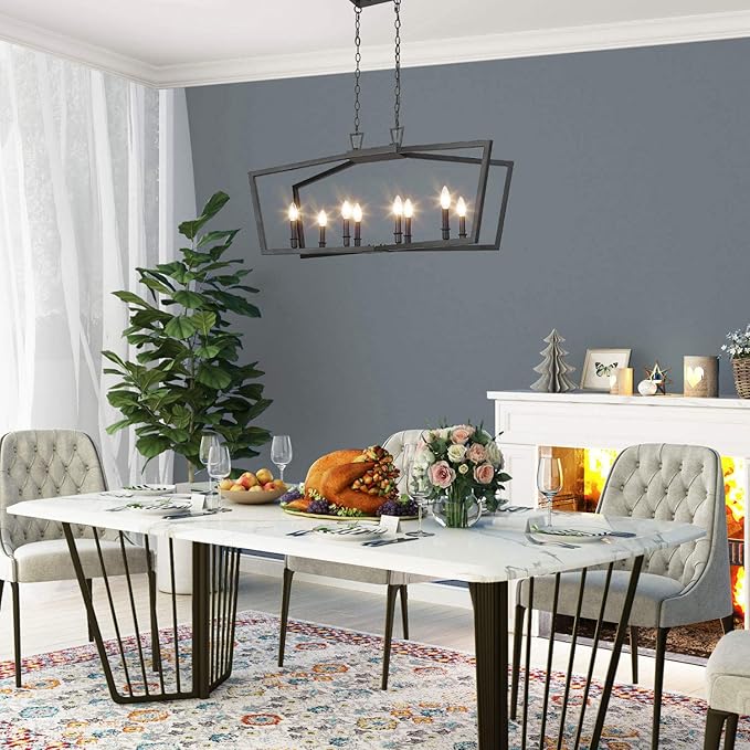 KSANA Black Chandelier, Modern 8 Lights Metal Light Fixture for Dining Room and Kitchen Island