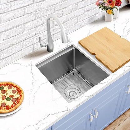 15 Inch Sink Undermount, 16 Gauge 304 Stainless Steel Workstaion Kitchen Sinks with Ledge & Accessories, 15" x 17" x10" Deep Bowl For Outdoor, RV,Prep Sink, and Wet Bar