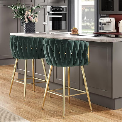 Counter Height Bar Stools Set of 2, 26 Inch Kitchen Island Stools with Backs Metal Legs