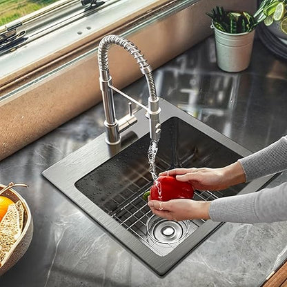YITAHOME Black Drop In Kitchen Small Sink 15in Topmount Stainless Steel Nano Gunmetal Black Sink w/Protector Accessories, Single Bowl for Workstation, Bar 15 x 15 x 10 Inch