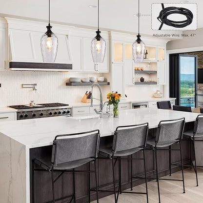 Glass Pendant Lights Kitchen Island 2 Pack, 1-Light Black Pendant Light Fixtures with Hand-Blown Clear Glass, Farmhouse Modern Hanging Light for Kitchen Sink Dining Room Bedroom