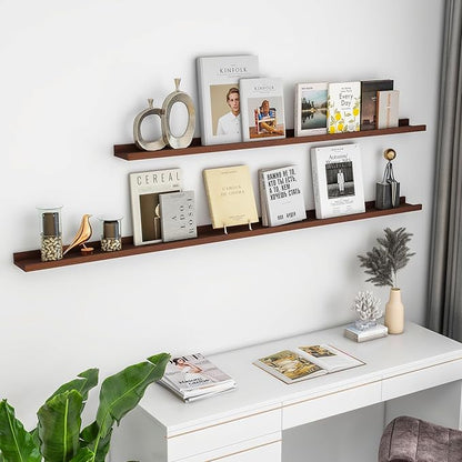 FLYJOE Picture Ledge Wall Shelves 24 inch Width Set of 2, Solid Pine Wood Rustic Floating Ledge Shelves for Wall for Kids' Room Bedroom Kitchen Bathroom Living Room Nursery Display Wall Decor, Walnut